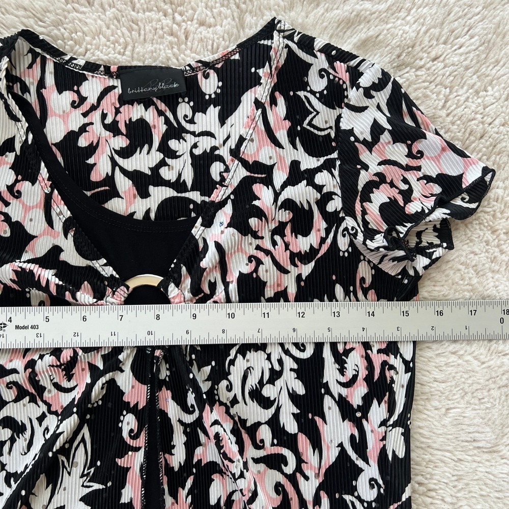Y2K Coquette Twee Black Floral Top‎ D-ring Cap Sleeve Sleeve Black Pink Layered - Picture 5 of 7